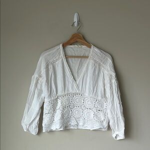 Lucky Beand Crochet Long Sleeveve Top Size XS White